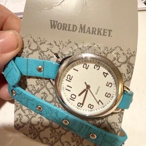 NWT Cost Plus World Market Turquoise Quartz Wrap Watch faux-leather band